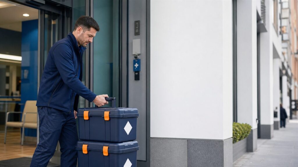 Destiny Couriers healthcare courier collecting secure medical transport cases in London